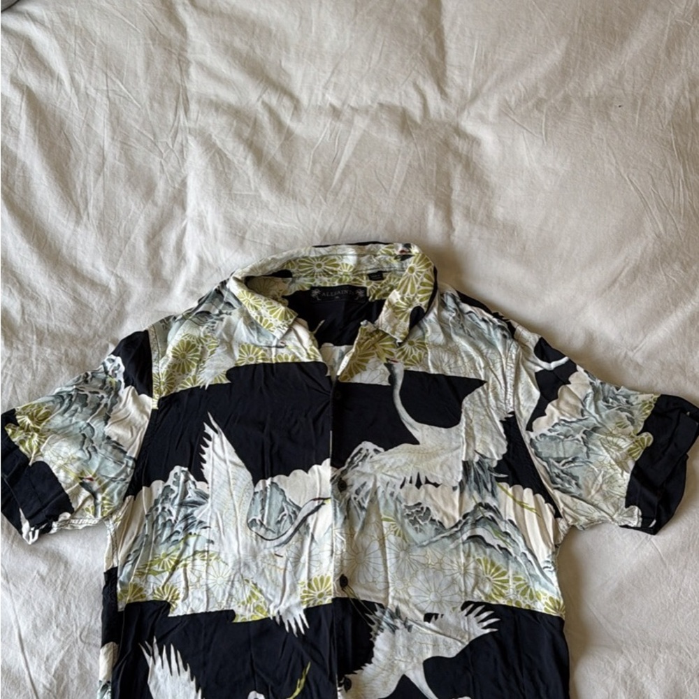 All Saints Crane Print Button-Up Shirt
